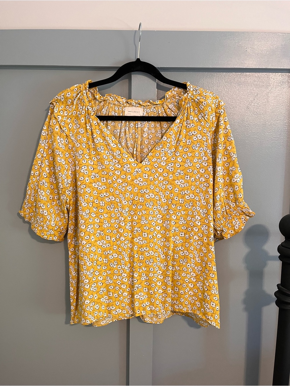 MELLODAY Yellow Floral Peasant Blouse